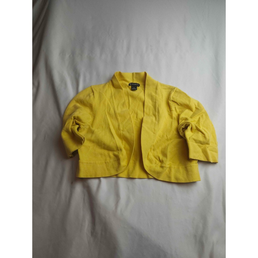 New Directions Yellow Cropped Cardigan Shrug Mock Neck Elbow Sleeve Womens M